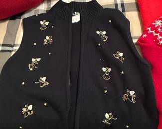 Black Knit Vest with Embroidered Angels and Stars