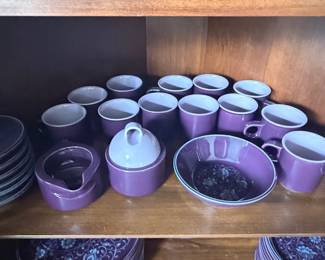 Purple Ceramic Coffee Cup and Saucer Set with Creamer and Sugar Bowl and Decorative Bowl