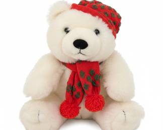 Plush Polar Bear with Santa Hat and Scarf