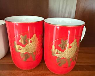 Otagiri Japan Red Bird and Floral Mugs Set of 