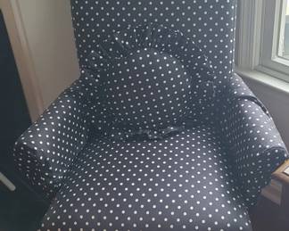 Black and White Polka Dot Wingback Chair with Ruffled Pillow