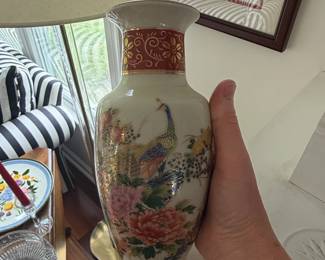 Vintage Japanese Porcelain Vase with Peacock and Floral Motif