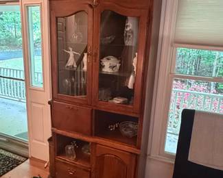 Vintage Wooden China Cabinet with Glass Doors
