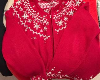 Croft  Barrow Red Snowflake Beaded Cardigan