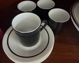 MidCentury Modern Ebony Coffee Cups and Saucers Set by Shenango