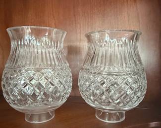 Waterford Crystal Alana Pattern Hurricane Lamp Shades Pair