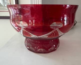Ruby Red Cut Crystal Pedestal Bowl