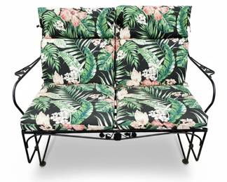 Vintage Wrought Iron Tropical Floral Loveseat