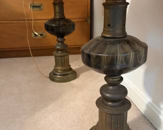 Vintage Stiffel Brass Candlestick Table Lamps Pair
