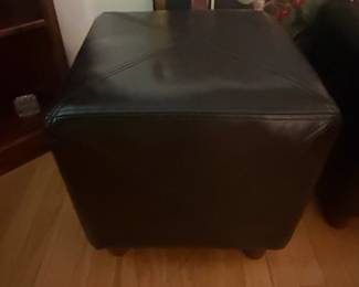 Black Faux Leather Storage Ottoman with Diamond Stitching