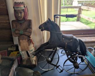 Toy horse & Wooden carved Native American