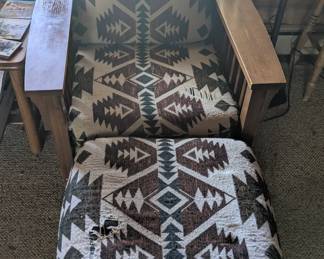 Mission style oak chair & ottoman