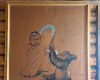 Adolf Spohr Indian & the cradle  "First Friends" picture