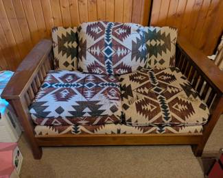 Mission style oak love seat