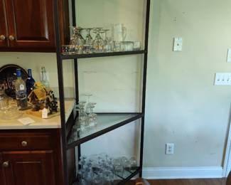 Corner glass shelf unit