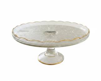 Jeannette Glass Harp Pattern Cake Stand with Gold Trim