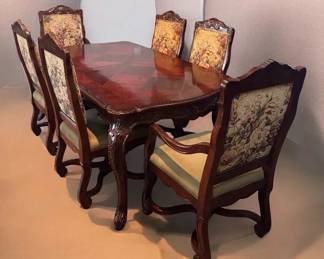Exceptional Hekman Mahogany Dining Suite Rococo Style w 8 Ornate Upholstered Chairs