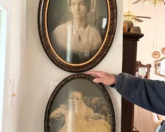 Antique Oval Bubble Glass Pictures and Frames