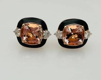 Peach Morganite and Diamond Rose Gold Earrings