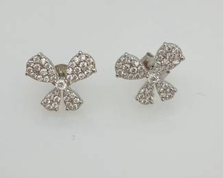 Silver CZ Ribbon Earrings