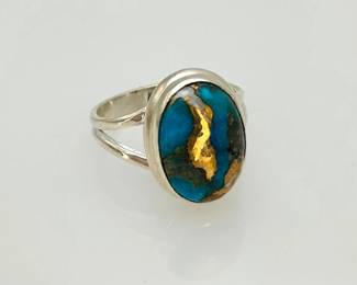 Oyster Copper Turquoise Silver Ring