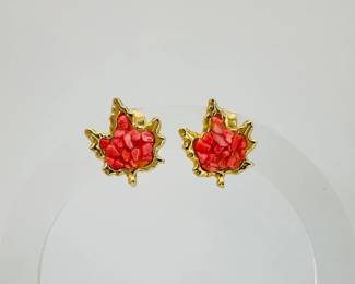 Gold Tone Coral Clip On Earrings