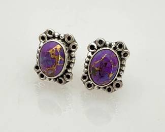Purple Copper Turquoise Silver Earrings