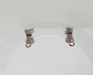 Sterling Silver CZ Cat Earrings 