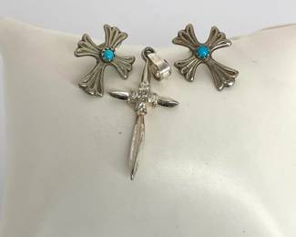 Silver Rhinestone Cross and Silver Earrings