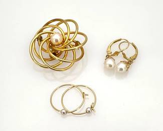 Gold & Pearl Earrings and Pin