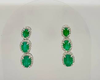 Platinum Emerald & Diamond Earrings