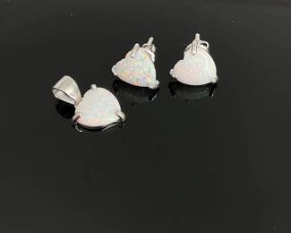 Opal Heart Earrings and Pendant