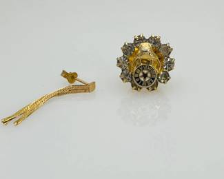 Elks Rhinestone Pin & Gold Earring