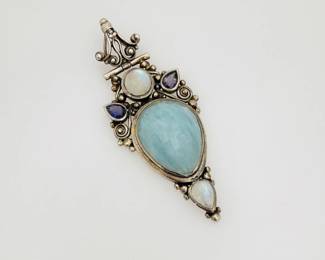 Sterling Jadeite & Amethyst Pendant