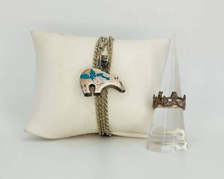 Silver Alice in Wonderland Ring and Bear Pendant