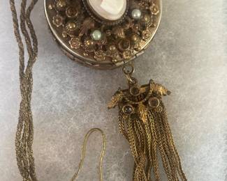  Antique’s chatelaine - cameo case opens on both sides with a minifier mirror. 