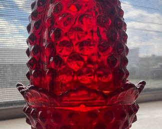 Ruby Fenton Hobnail Fairy Lamp