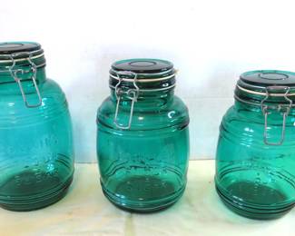 Green glass cookie jars canisters