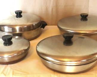 Revere copper bottom pans with covers