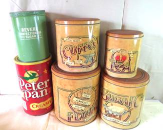 vintage Peter Pan and Revere tins and canisters