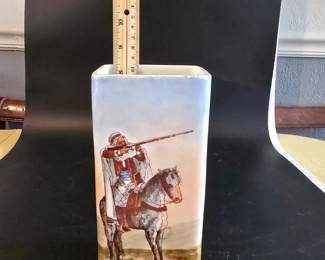 Man on Horseback Vase  Tall Ceramic Vessel with Equestrian Artwork