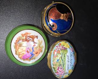 Decorative Trinket Boxes  Halcyon Days Enamel, Limoges Style  Gilded Metal 3 pcs