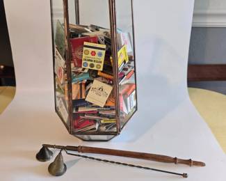 Vintage Matchbook Collection in Glass Terrarium Two Candle Snuffers 4 pcs