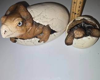 M. Pea Prehistoric Hatchlings Figurines  Signed Ceramic Sculptures 2 pcs