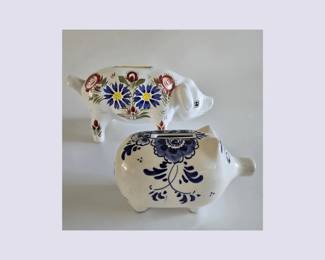 HandPainted DelftStyle Pigs  Signed  Marked