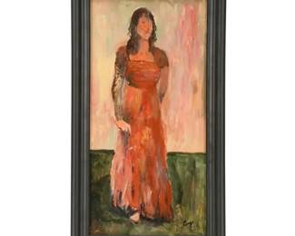 James Conroy Oil Painting of an Abstract Portrait of a Woman in Red Dress