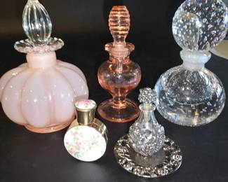 Fine Perfume Bottle Collection  Hand Blown Glass, Crystal  Porcelain 5 pcs