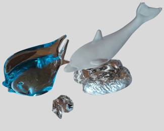 Art Glass  Crystal Figurines  Dolphin, Blue Fish  Crystal Accent