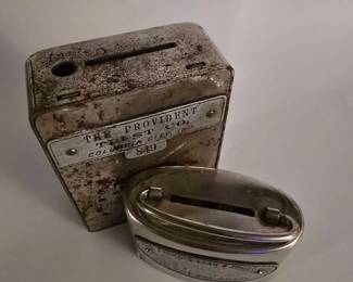 Early Metal Banks  Provident Trust Co. Bank  Chrome Oval Bank 2 pcs