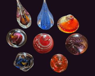 Collection of Art Glass Paperweights  Assorted Colors  Forms, Decorative Display Group